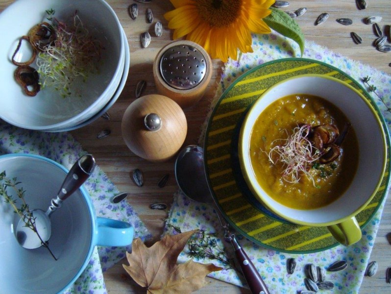Sopa de zapallo y hongos     Cocina de otoño